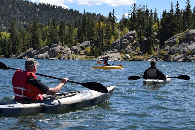 kayakers on a lake